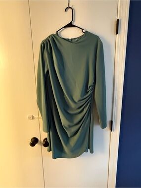 Abercrombie & Fitch Olive Green Long-Sleeve Draped Dress